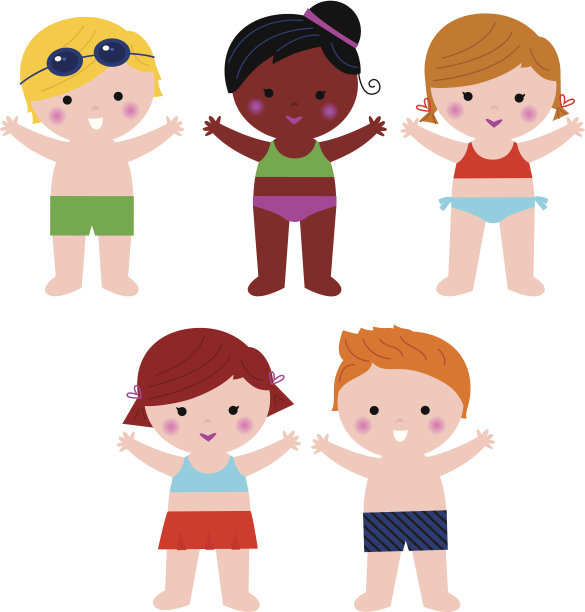 可爱的夏天的孩子在泳衣设置孤立的白色图片下载