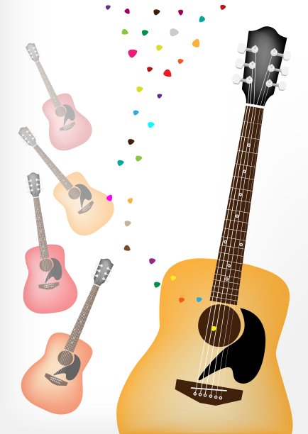 彩色吉他背景上的一个优雅的吉他图片下载