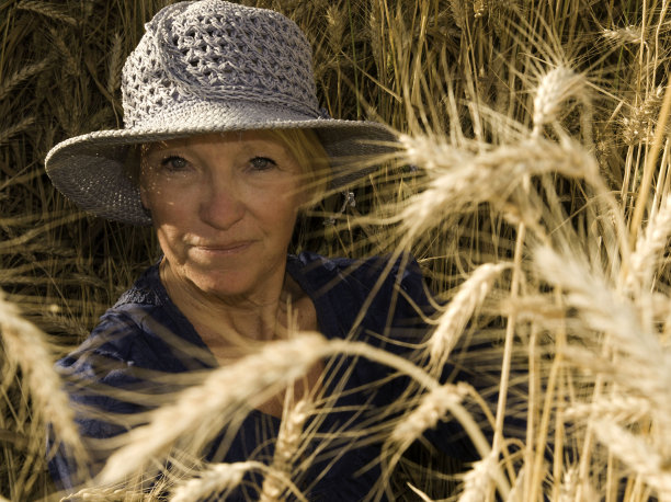 坐在麦田里的女人图片下载