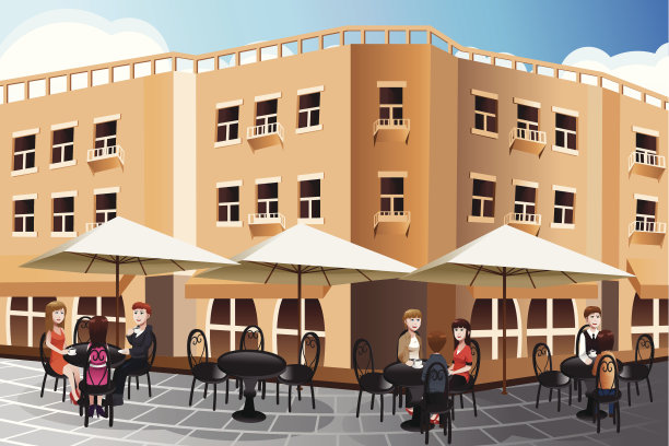 人们在咖啡馆外享受咖啡图片下载