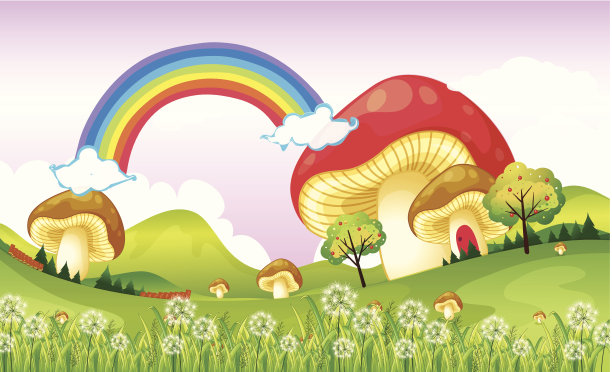 彩虹附近的蘑菇图片下载