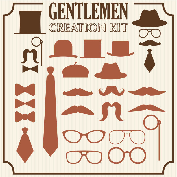 绅士复古创作工具包-胡子，帽子，眼镜，蝴蝶结和领带图片下载