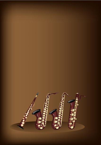 深褐色背景上的不同种类的萨克斯风图片下载