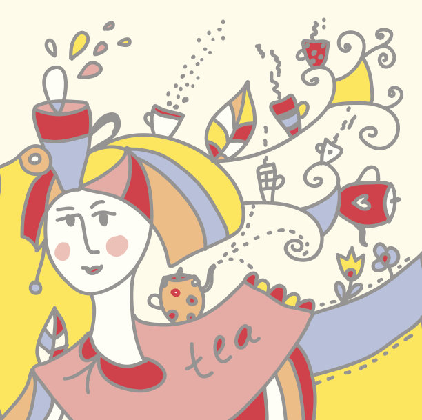 茶卡与杯子有趣的设计图片下载