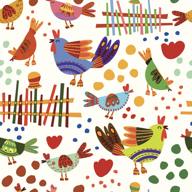 农场鸟类无缝图案背景图片下载