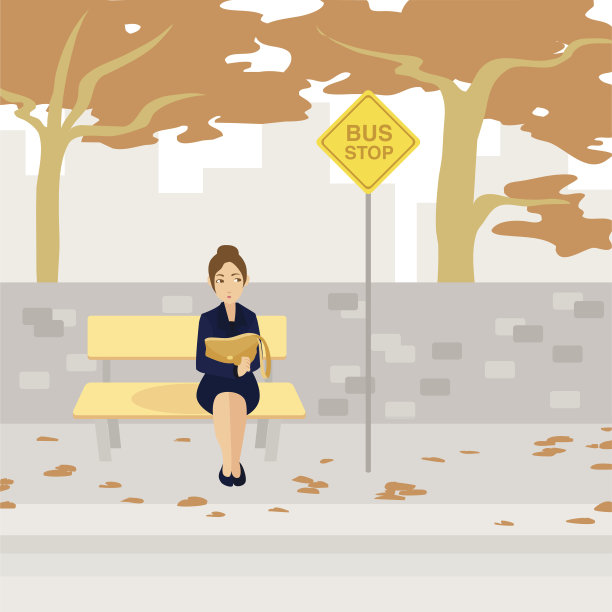 女商人在公共汽车站等车图片下载