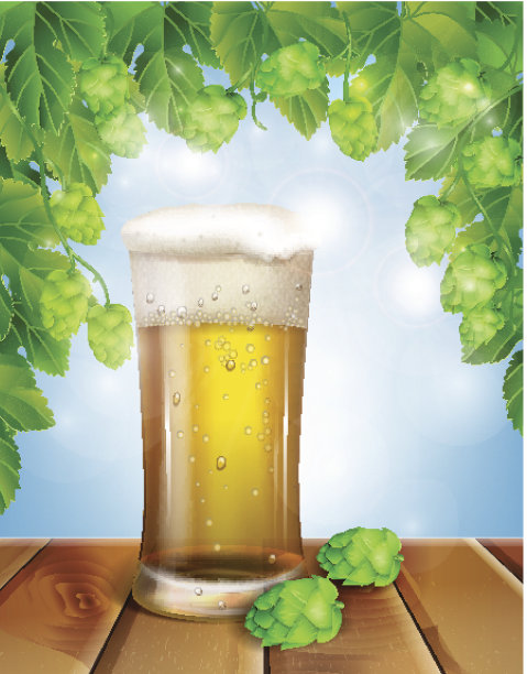一杯啤酒和酒花图片下载