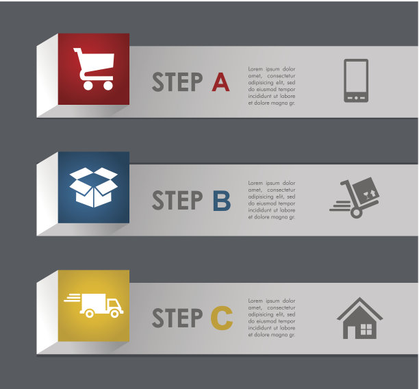 电子商务信息图图标步骤插图EPS10矢量文件。图片下载