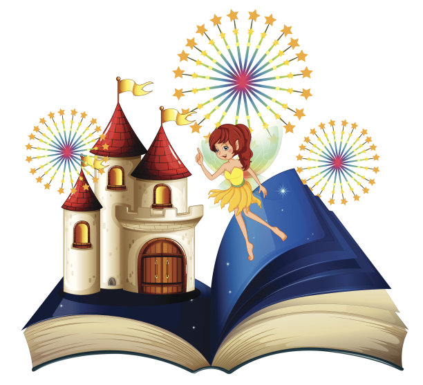 故事书与飞行仙女附近的城堡和烟花图片下载