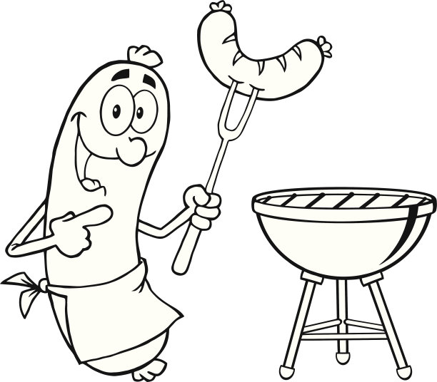 用叉子夹肉的黑白香肠图片下载