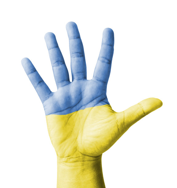 举起张开的手，多用途概念，绘有乌克兰国旗图片下载