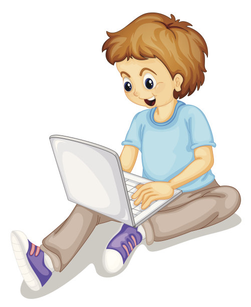 男孩和笔记本电脑图片下载