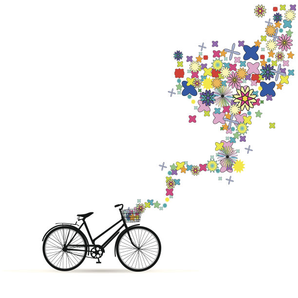 自行车与装饰花篮子。图片下载