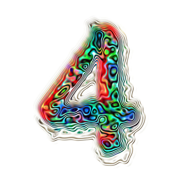 数字4彩色抽象纹理插图，孤立图片下载