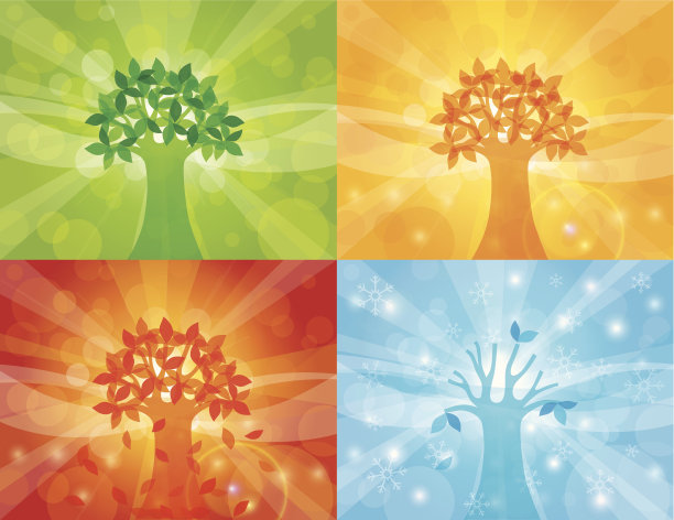 四季树背景矢量插图图片下载