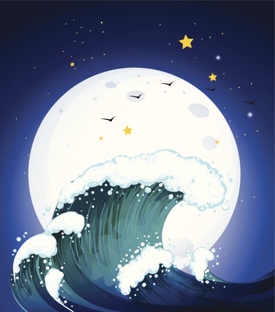 月亮和海浪图片下载