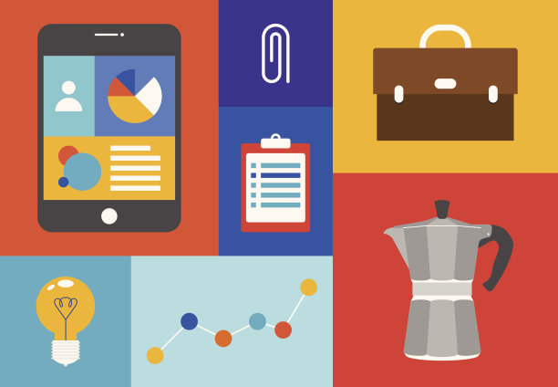 办公室彩色物件插图图片下载