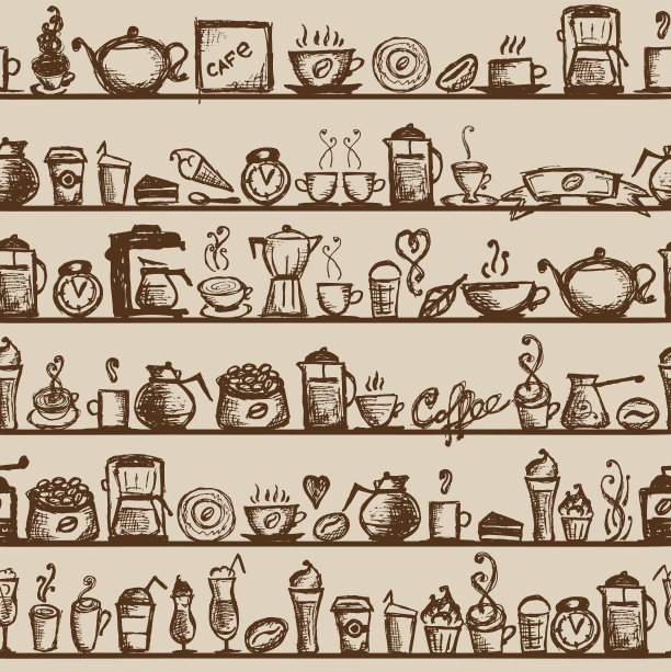 咖啡时间，无缝背景为您的设计图片下载