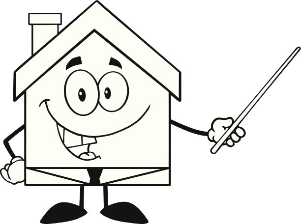 黑白商业房子卡通人物拿着一个指针图片下载