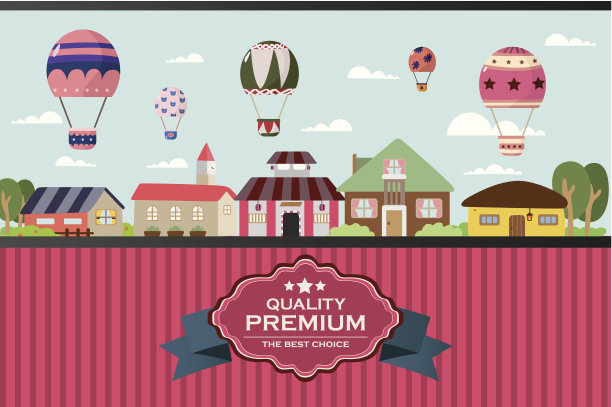 有热气球卡的城市小镇图片下载