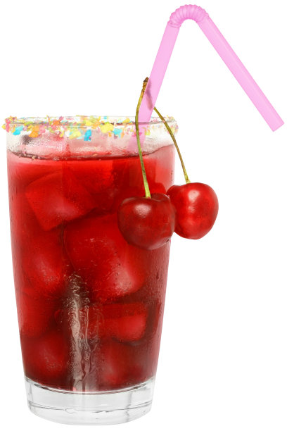 水果鸡尾酒，樱桃和冰块在玻璃杯图片下载