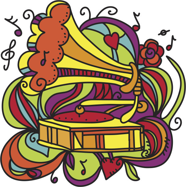 彩色的音乐背景与留声机图片下载