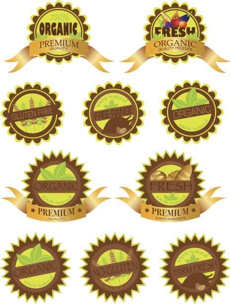 有机农场新鲜标签矢量插图图片下载