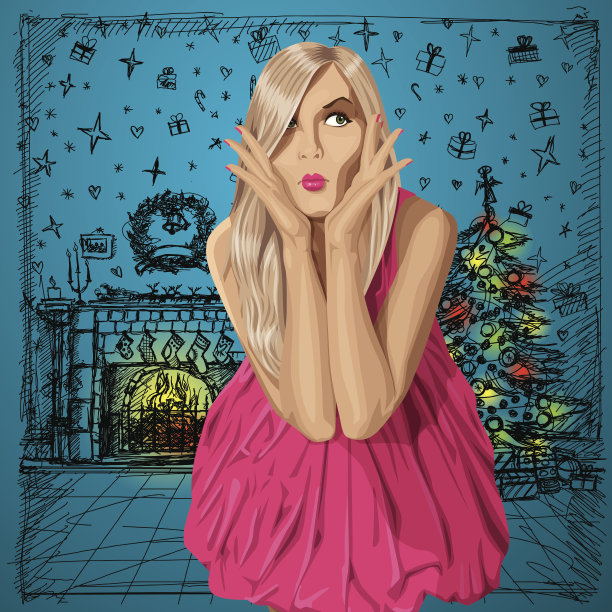 向量惊讶金发粉裙图片下载