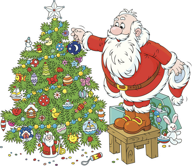 圣诞老人装饰圣诞树图片下载