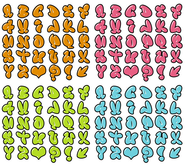 有趣的泡泡字体涂鸦字母在不同的颜色图片下载