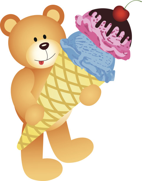 泰迪熊和蛋卷冰淇淋图片下载