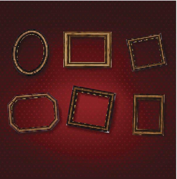 旧墙上的木制古董框架。矢量插图。图片下载