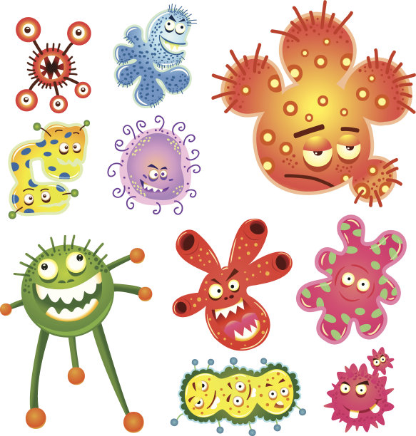 不同类型的细菌和病毒卡通素材图片