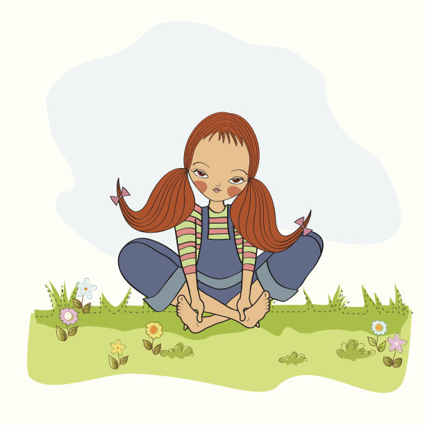 浪漫的女孩赤脚坐在草地上图片下载