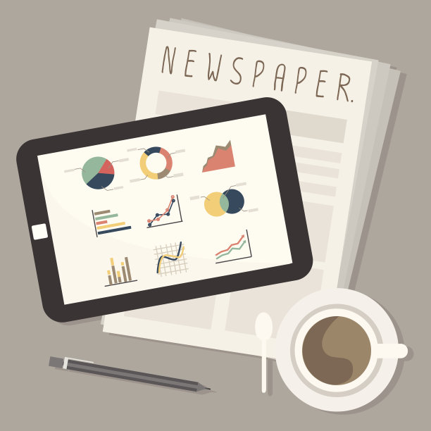 平板电脑，报纸和咖啡图片下载