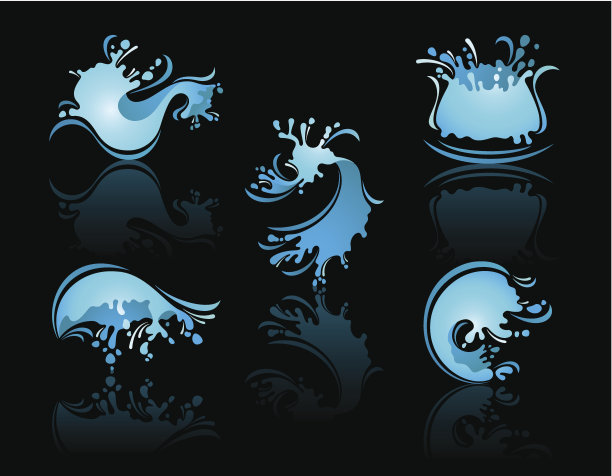 溅波和水与黑色背景矢量的反射图片下载