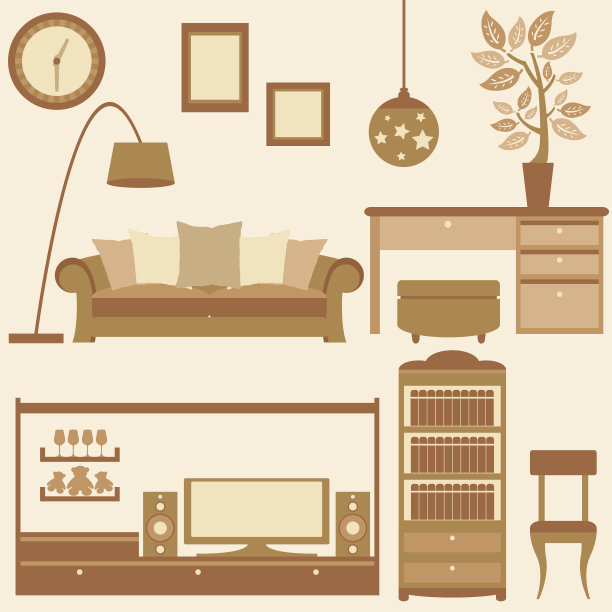 客厅里的矢量组家具素材图片