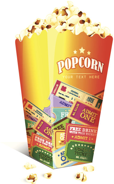 印在爆米花盒上的电影票图片下载