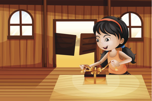 在沙龙酒吧，女孩在桌子上方拆礼物图片下载