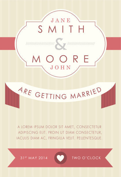 婚礼请柬米色和红色风格图片下载