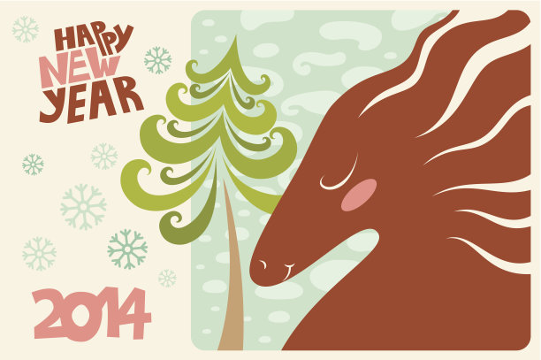 可爱的贺卡。2014年新年快乐。图片下载