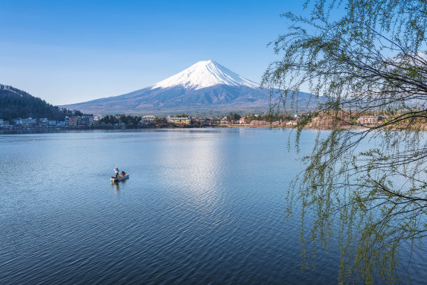 从川口町湖到富士山图片下载