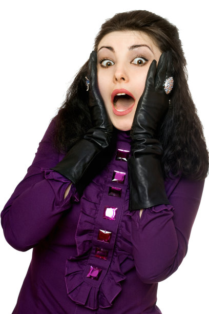 受惊的年轻女子的肖像。孤立的图片下载