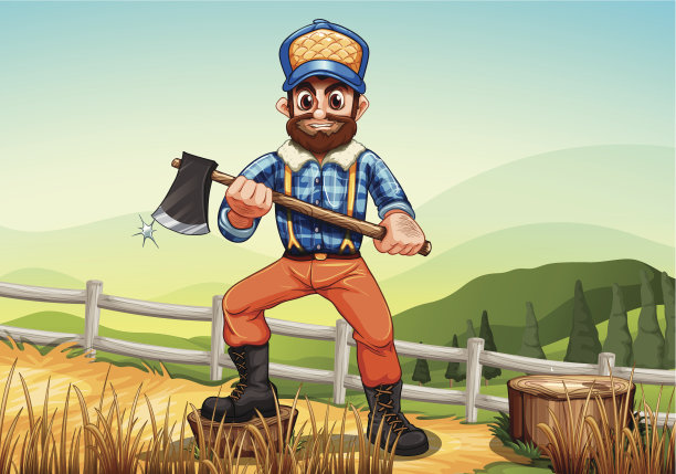 微笑着拿着斧头的樵夫图片下载