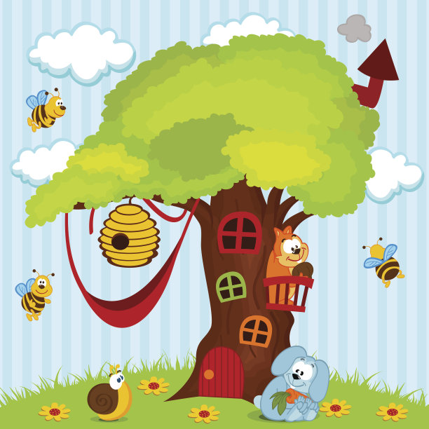 有动物的树屋图片下载