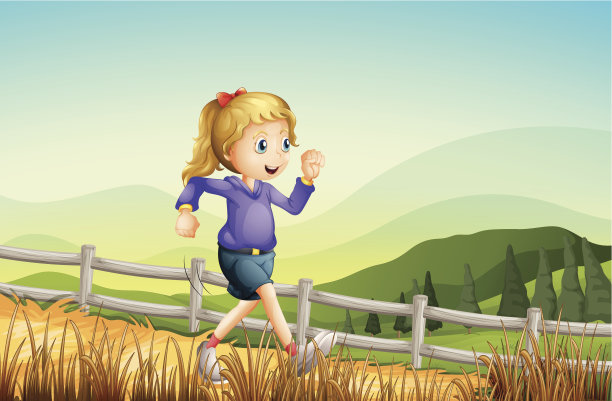 女孩在农场里奔跑图片下载