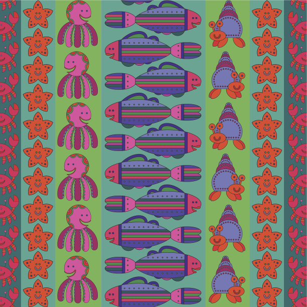 无缝模式与风格化鱼图片下载