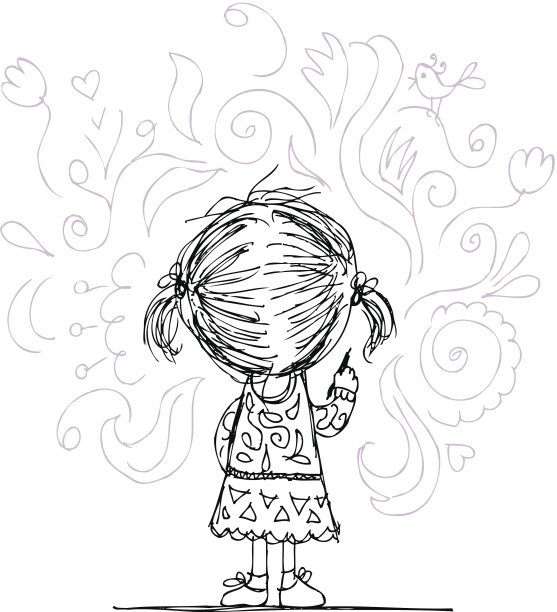 女孩在墙上画花，为你的设计画草图图片下载