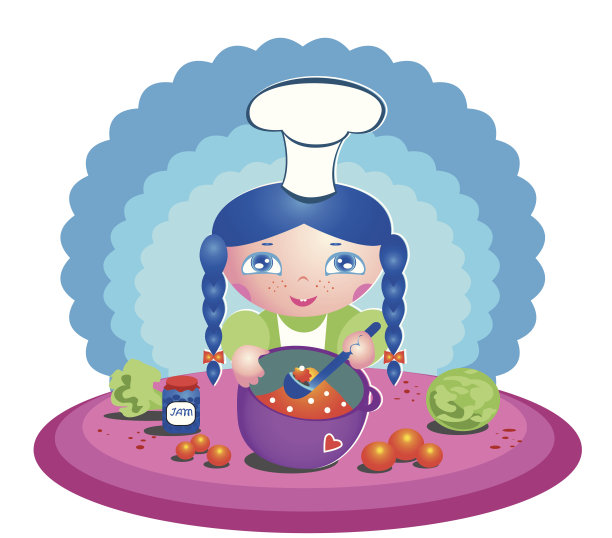 搞笑卡通儿童煮粥插画图片下载