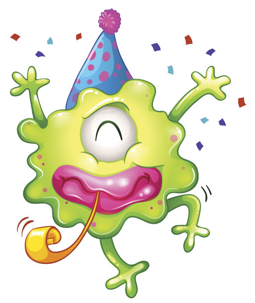 一只眼睛的绿色怪物在庆祝图片下载